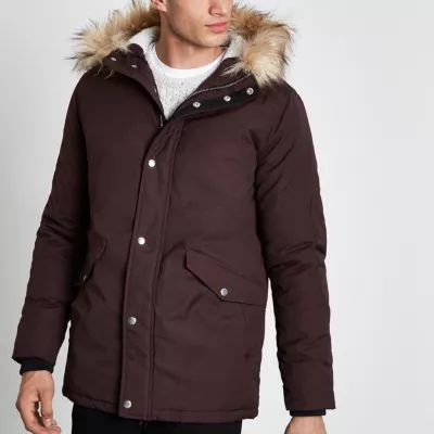 Burgundy faux fur trimmed hooded parka | River Island (US)