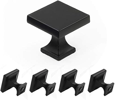 homdiy Black Cabinet Knobs 5 Pack HD6785BK Soild WxW:1-1/10 inch Metal Drawer Knobs Black Kitchen... | Amazon (US)
