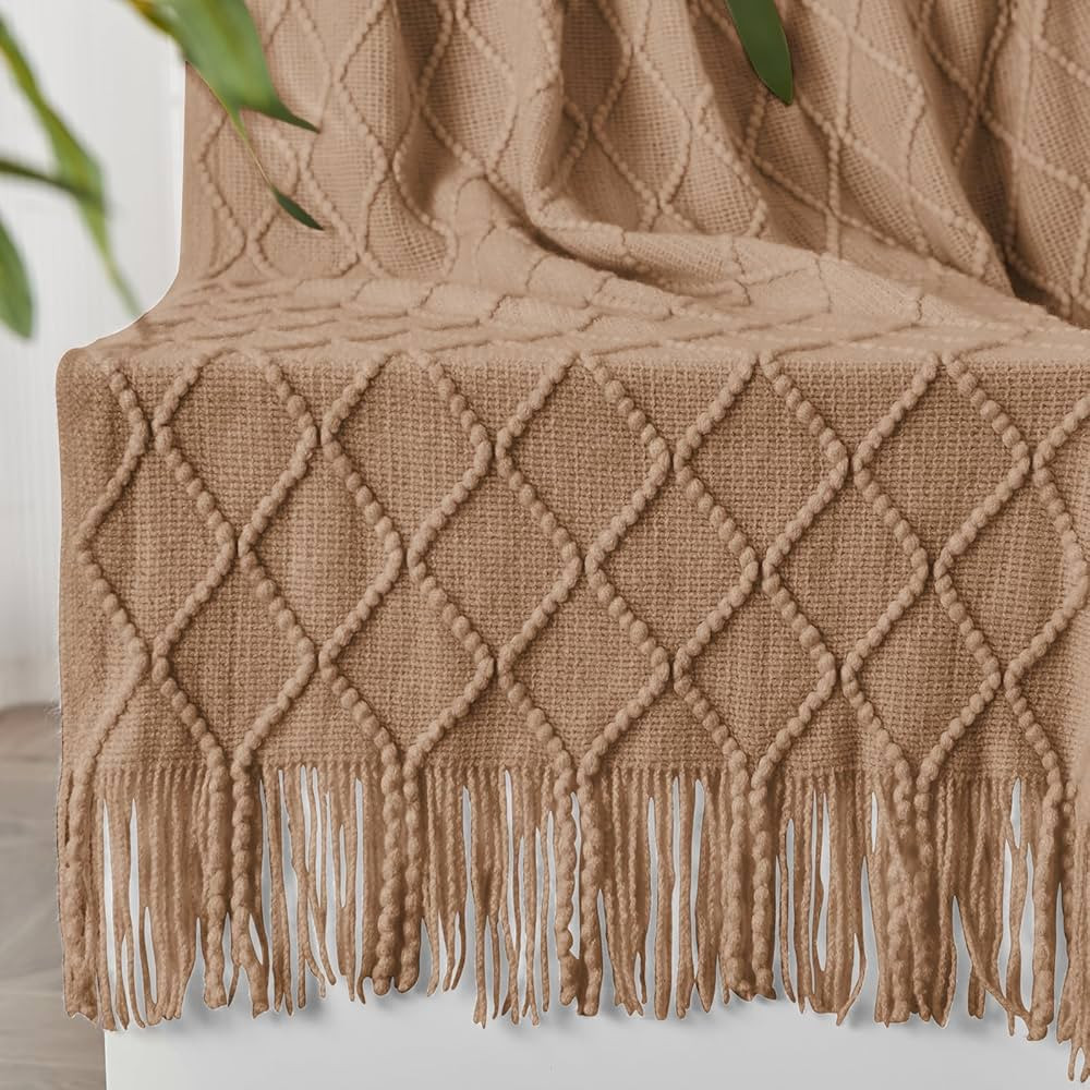 inhand Knitted Throw Blankets for Couch and Bed, Soft Cozy Knit Blanket with Tassel, Khaki Lightw... | Amazon (US)