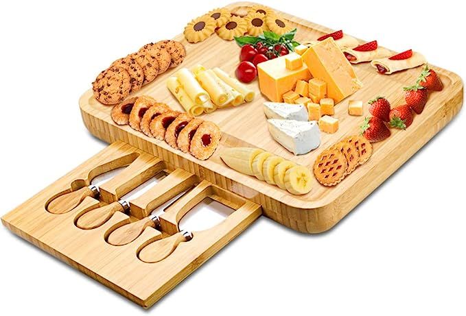 Mosskic Cheese Board and Knife Set,Bamboo Charcuterie Boards Platter Serving Tray for Housewarmin... | Amazon (US)