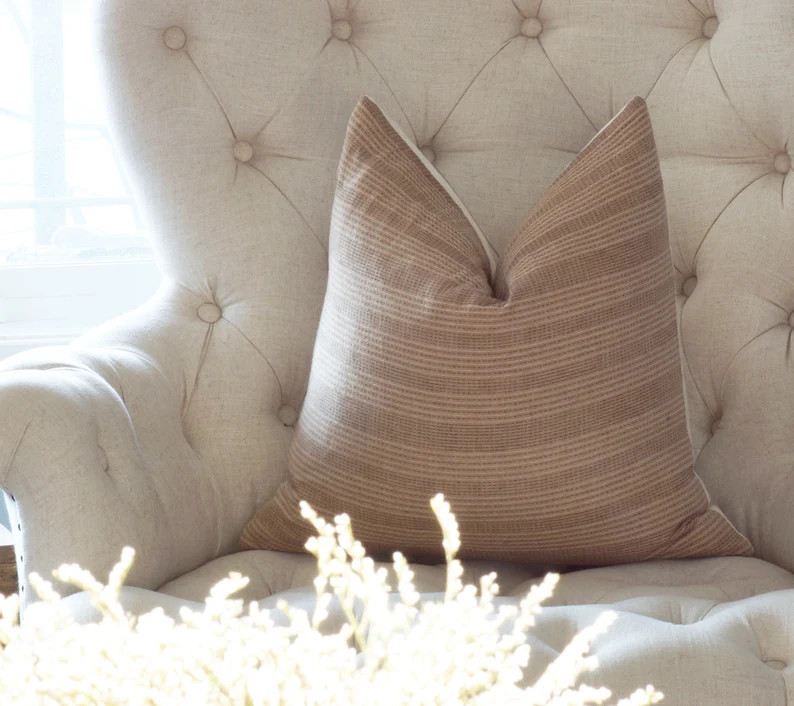 DARA || Brown Stripe Pillow Cover Hmong Pillow Cover Woven Brown Pillow Farmhouse Stripe Pillow C... | Etsy (US)