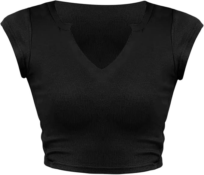 Womens Tee Tops Women's Spring/Summer Leisure Sexy Slim Fit Large Neckline V Neck Short Sleeve Sh... | Amazon (UK)