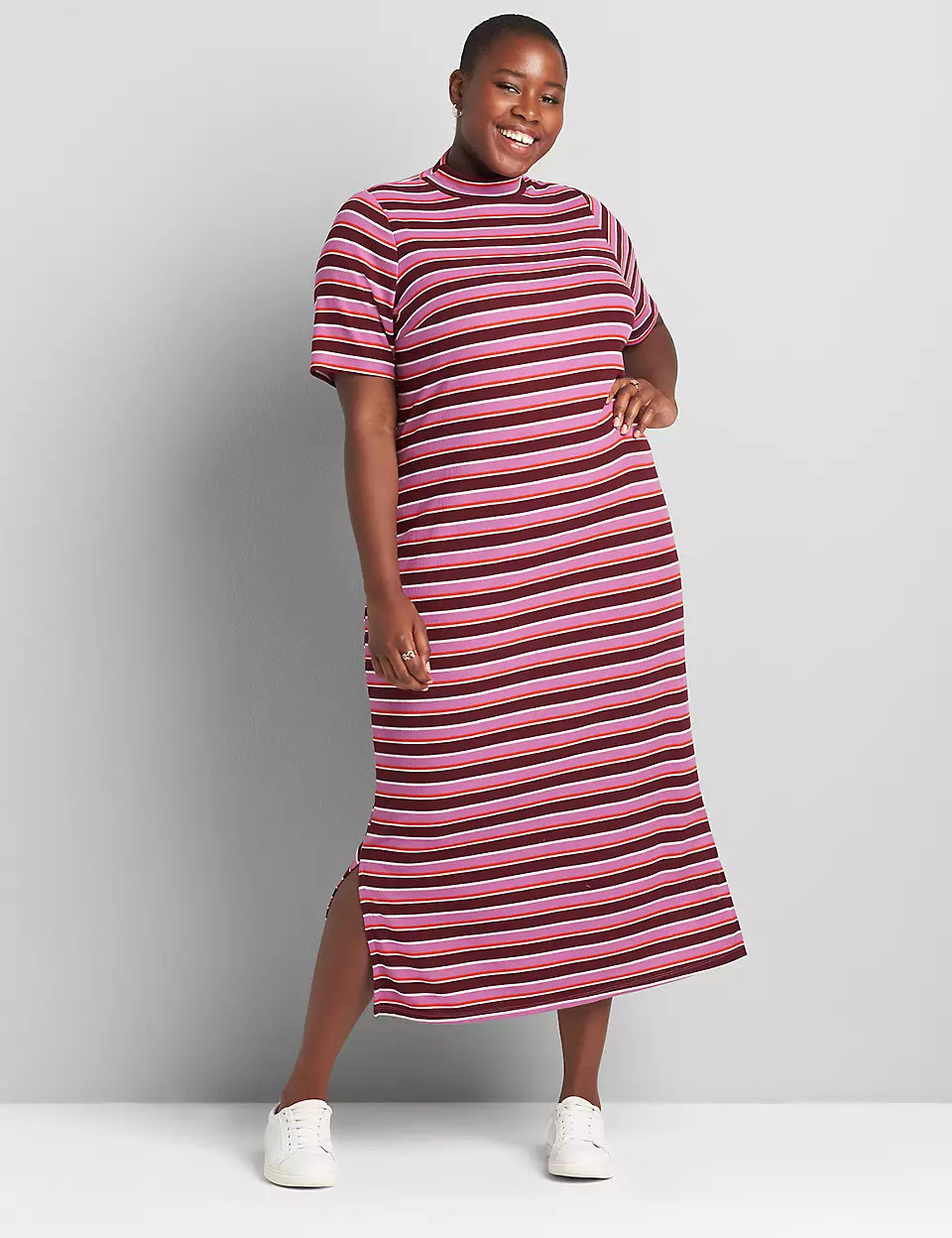 Mock-Neck Ribbed Sheath Midi Dress | Lane Bryant (US)