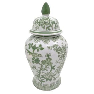 Breigha Temple Jar with Lid - Ceramic Green and White Floral Chinoiserie Decorative Stoneware for... | Wayfair North America