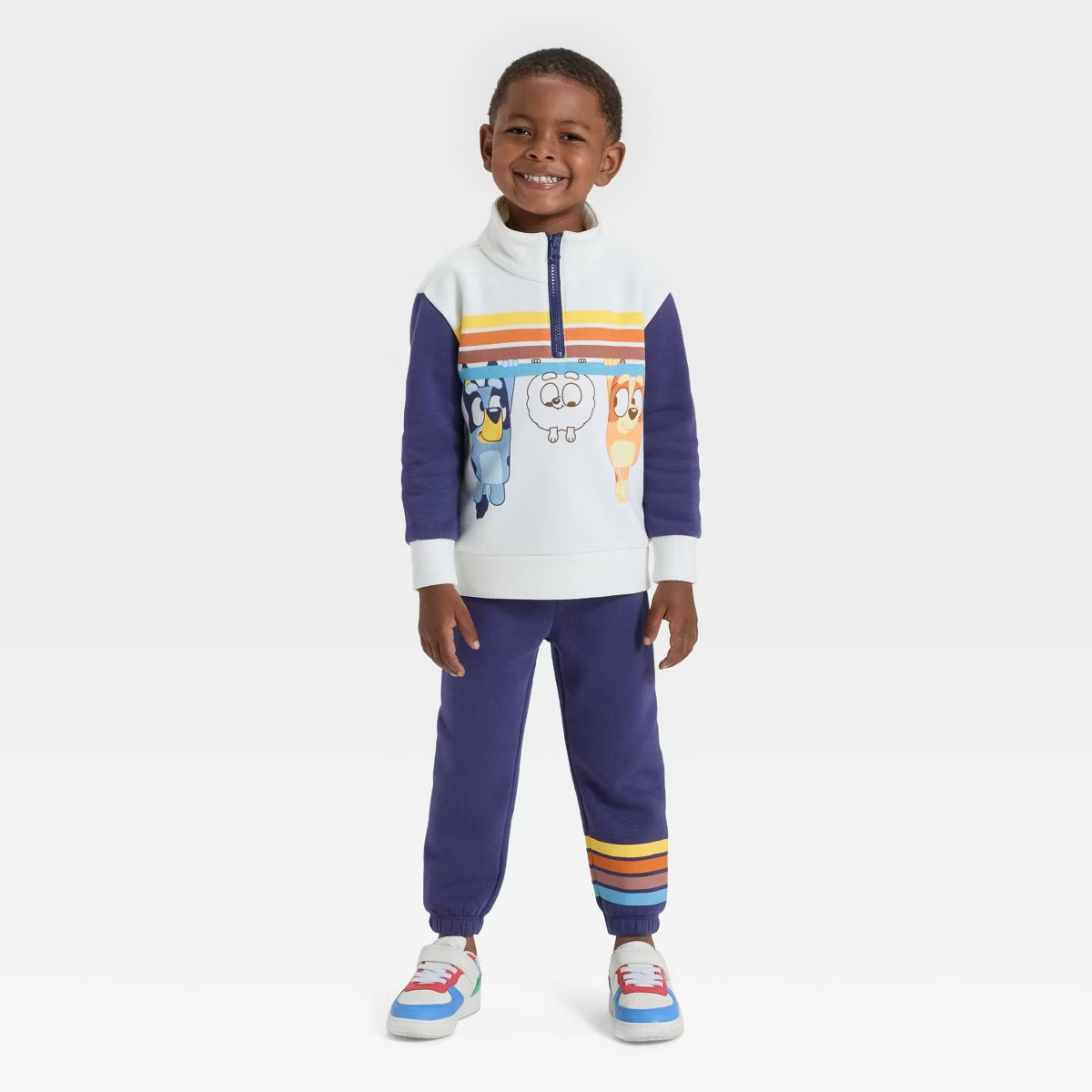 Toddler Boys' 2pc Bluey Bingo Fleece Quarter Zip Pullover and Bottom Set - Navy Blue | Target