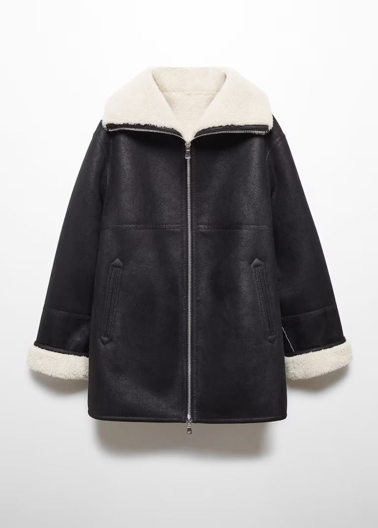 Reversible leather and fur-effect coat -  Women | Mango USA | MANGO (US)