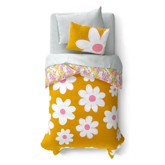 Mainstays Kids Daisy Reversible Comforter Set with Sheets, Twin, 5 Pieces | Walmart (US)