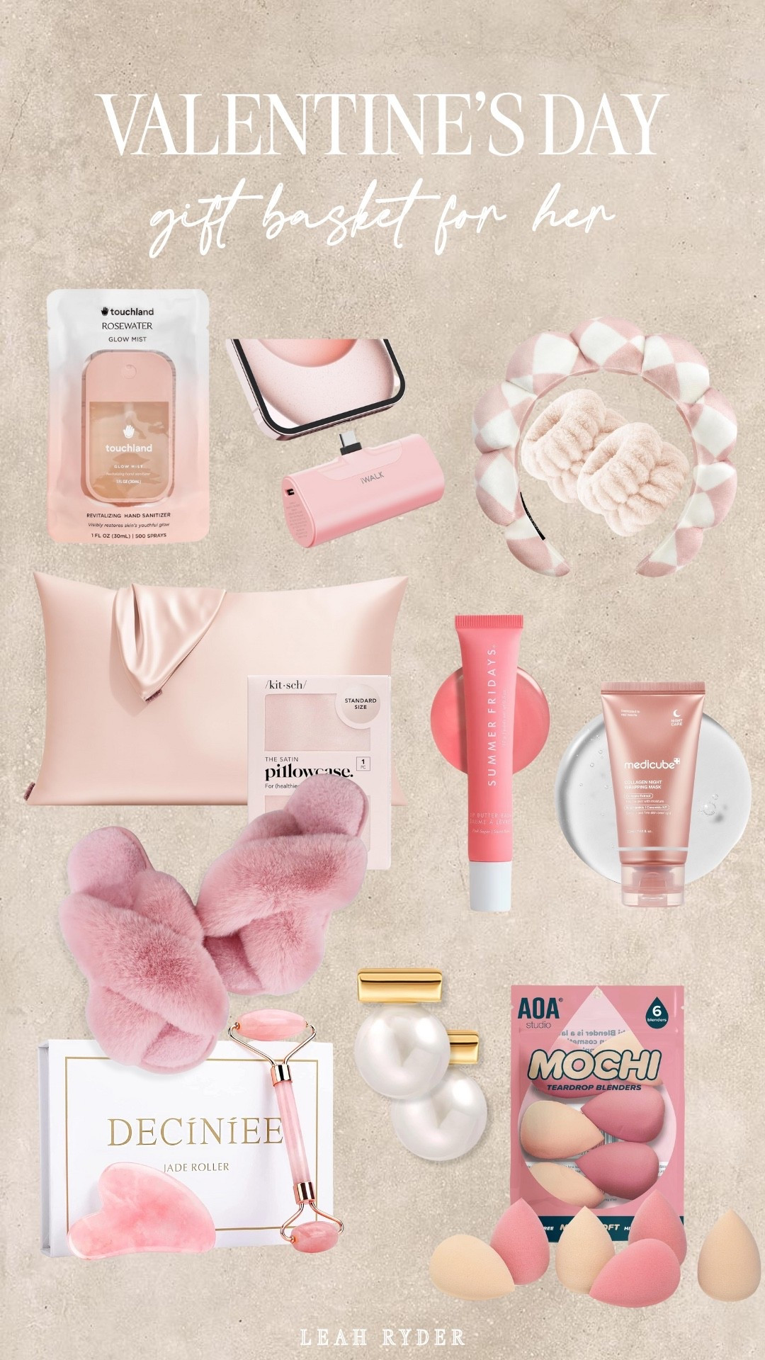 This Valentine’s Day gift basket is filled with cozy, beauty, and self-care favorites she’ll actually use. Think satin sleep essentials, skincare, beauty tools, and soft accessories in pink tones. Each item works together to create a thoughtful, ready-to-gift bundle. Ideal for Valentine’s Day, Galentine’s gifts, or a self-care night at home.

#LTKSeasonal #LTKselfcare #LTKPlusSize