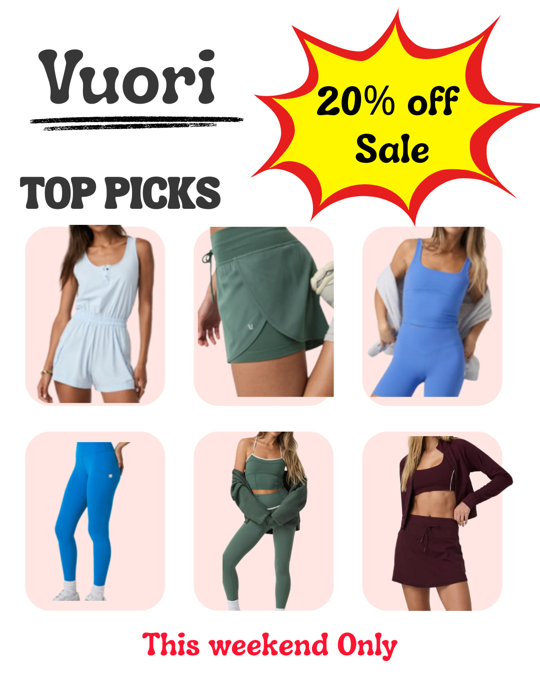 Vuori is hands-down some of my favorite workout gear, and it’s on sale this weekend only exclusively in the LTK app. If you’ve been wanting to grab a few pieces, now is the time. Their sets are so comfortable, flattering, and perfect for workouts, errands, or everyday mom life.

To get the exclusive discount, open my post in the LTK app and tap on a product. You’ll see a “Copy Promo Code” button- just copy the code and paste it at checkout on the retailer’s website to apply the discount.

Shop it before the sale ends this weekend 🤍 

 #LTKSpringSale #LTKootd #LTKfitnessgoals