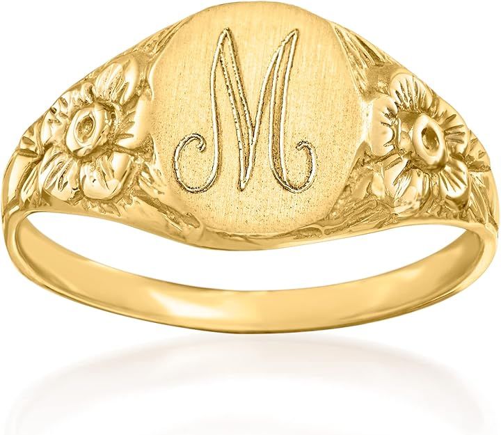 Ross-Simons 14kt Yellow Gold Personalized Floral Signet Ring | Amazon (US)