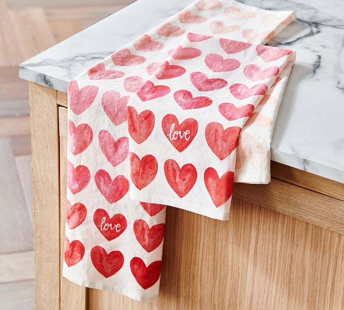 Watercolor Heart Cotton Tea Towels - Set of 2 | Pottery Barn (US)