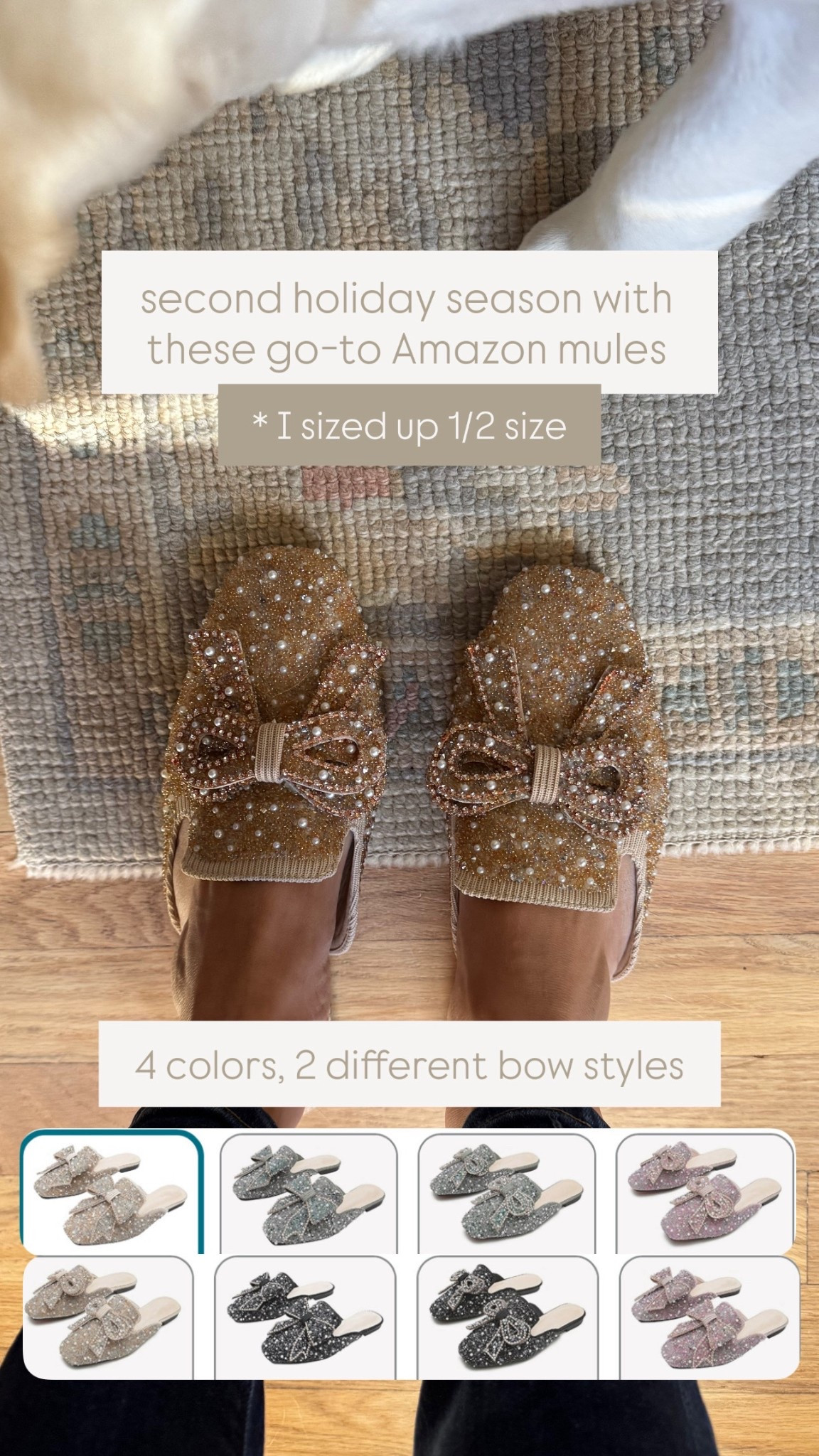 amazon mule / i sized up 1/2 size 

Holiday shoes - sparkly flats - loafer mules - bow 

#LTKFindsUnder50 #LTKParties #LTKHoliday