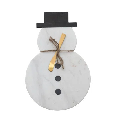 Marble Snowman Shaped Cheese And Cutting Board With Stainless Steel Canape Knife | Wayfair North America