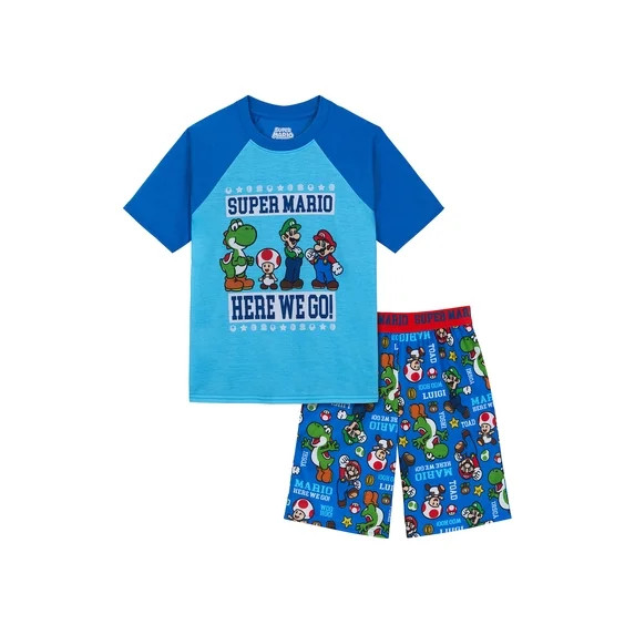 Super Mario Boys Short Sleeve Sleep Top and Shorts Pajama Set, 2-Piece, Sizes 4-12 | Walmart (US)