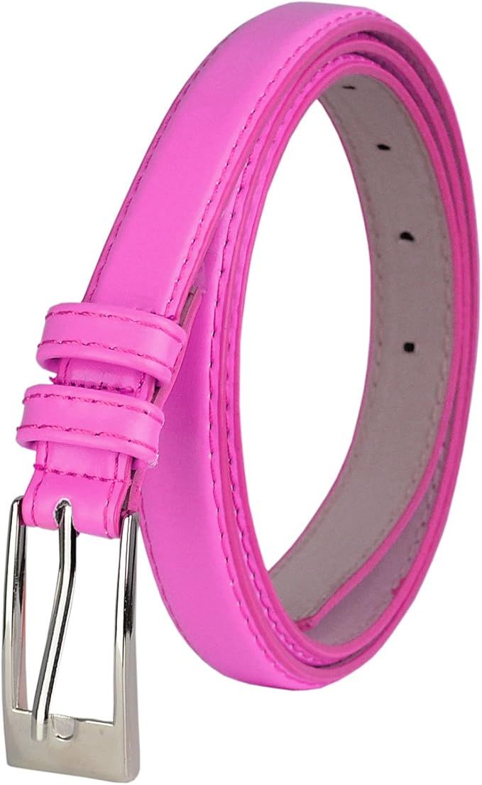 NYFASHION101 Women's Classy Skinny Bonded Leather Casual Belt with Shiny Buckle | Amazon (US)