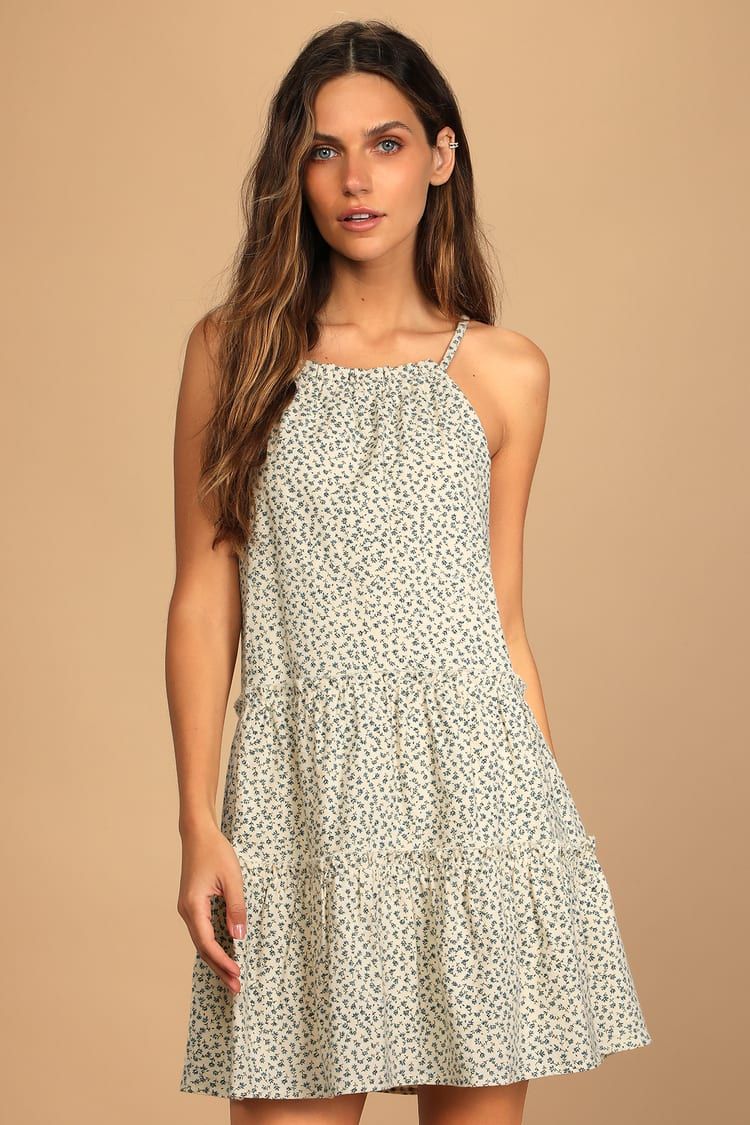 Fondest of Feelings Cream Floral Print Tiered Mini Dress | Lulus (US)