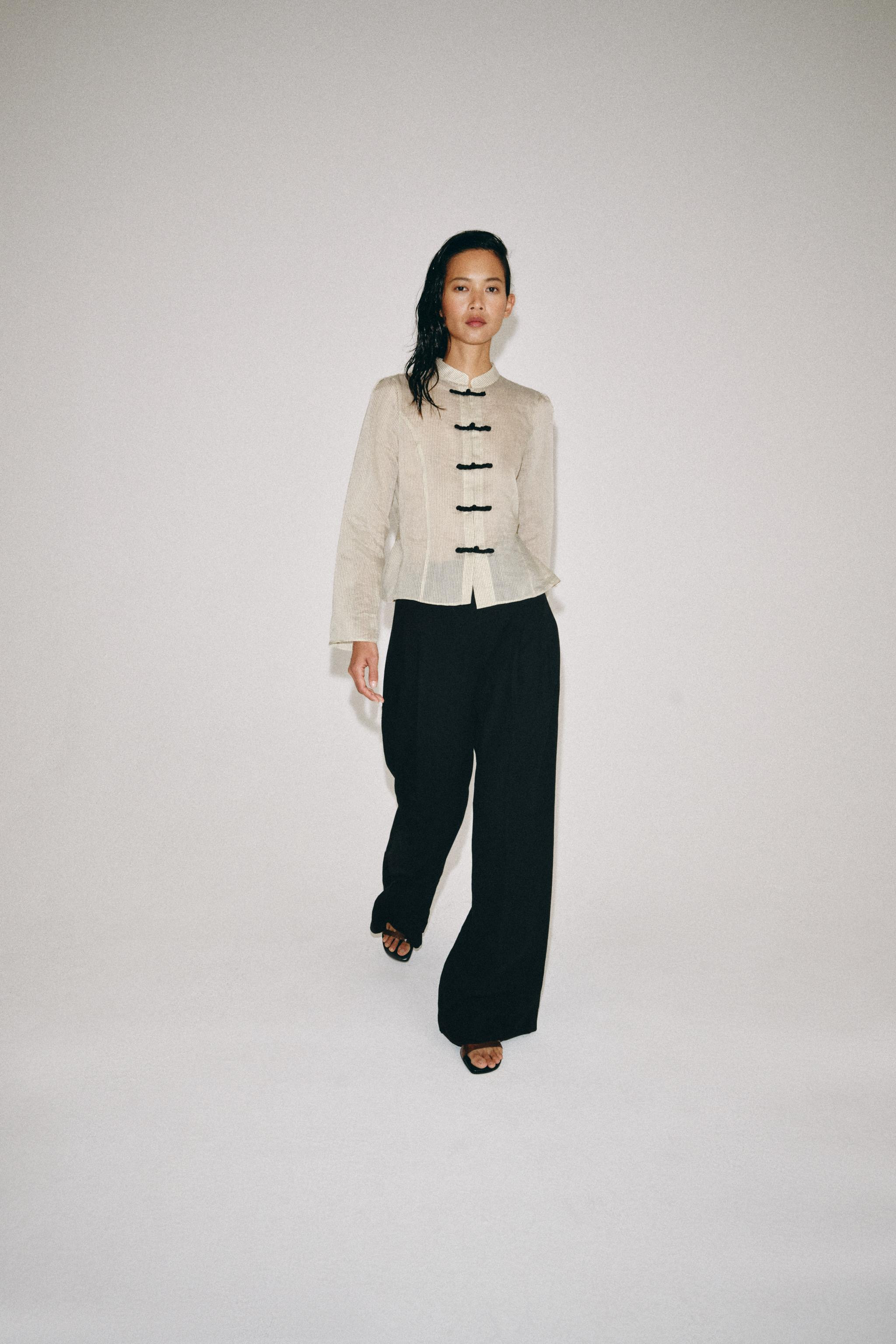 ZW COLLECTION STRIPED FROG CLASP SHIRT | Zara US