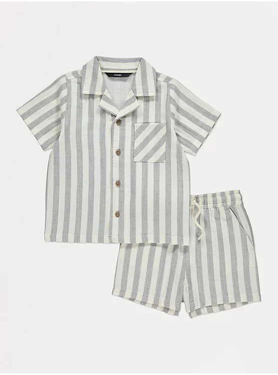 Grey Stripe Woven Shirt and Shorts Set | George