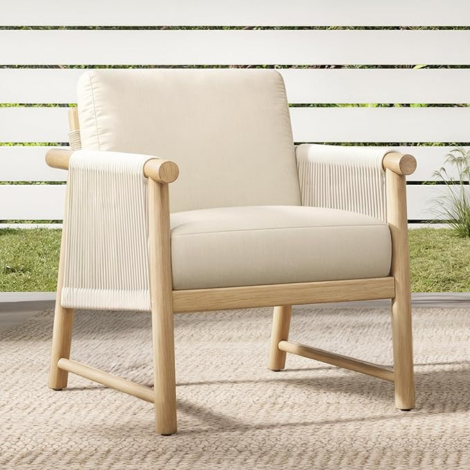 CHITA Boho Patio Rattan Chair, Outdoor Wicker Chair with 7.1″ Thickened Cushions Acacia Wood Fr... | Amazon (US)