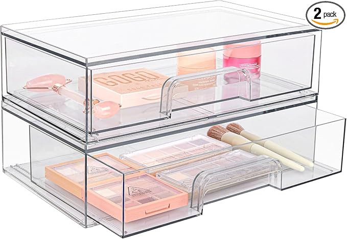 Vtopmart 12''W Clear Stackable Storage Drawers,2 Pack Acrylic Plastic Organizers Bins for Makeup ... | Amazon (US)