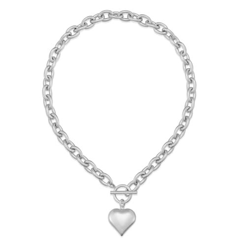 FAUTHENTICUTE Chunky Silver Heart Necklaces For Women Large Chain Link Necklaces With A Puffy Heart Charm Toggle Closure Heart Pendant Necklaces | Amazon (US)