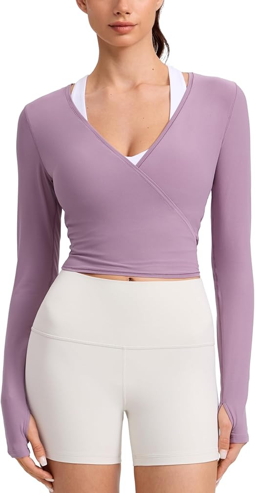 CRZ YOGA Cloudweight Wrap Shirts for Women - Workout Yoga Pilates Casual Long Sleeve Tops Cross V... | Amazon (US)