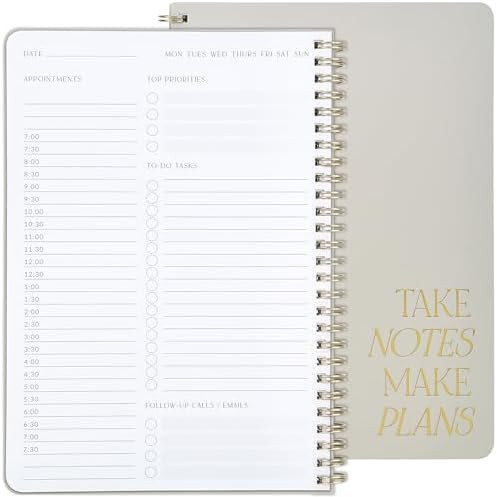 Beautiful Daily Planner And Notebook With Hourly Schedule - Aesthetic Spiral To do List Notepad t... | Amazon (US)