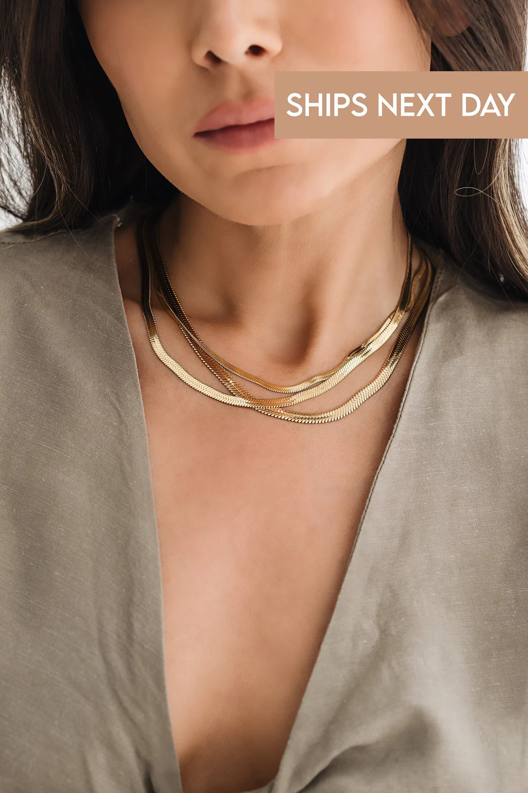 18K Gold Filled Herringbone Chain Necklace, Mother's Day Gift, Snake Chain Necklace, Layering Nec... | Etsy (US)
