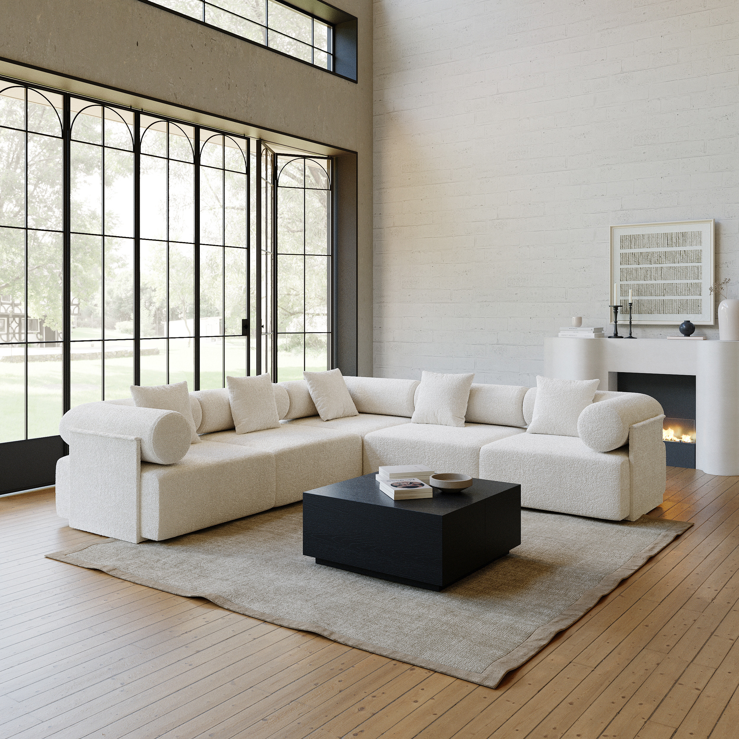 110"" 5-Piece Modular White Boucle L-Shape Sectional Sofa | Homary