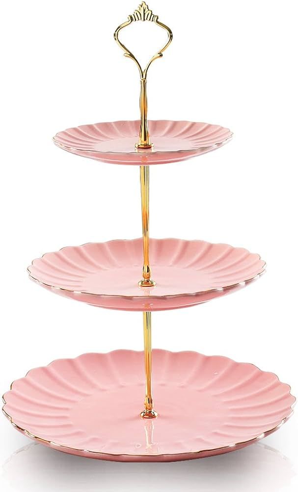 SWEEJAR 3 Tier Ceramic Cake Stand Wedding, Dessert Cupcake Stand for Tea Party Serving Platter (P... | Amazon (US)