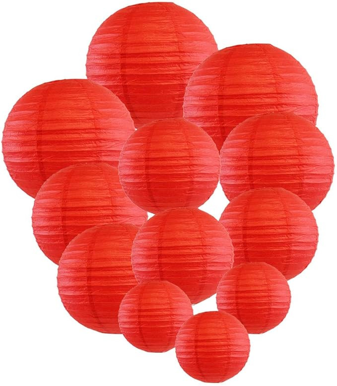 Just Artifacts Decorative Round Chinese Paper Lanterns 12pcs Assorted Sizes (Color: Red) | Amazon (US)
