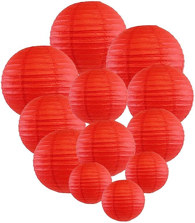 Just Artifacts Decorative Round Chinese Paper Lanterns 12pcs Assorted Sizes (Color: Red) | Amazon (US)