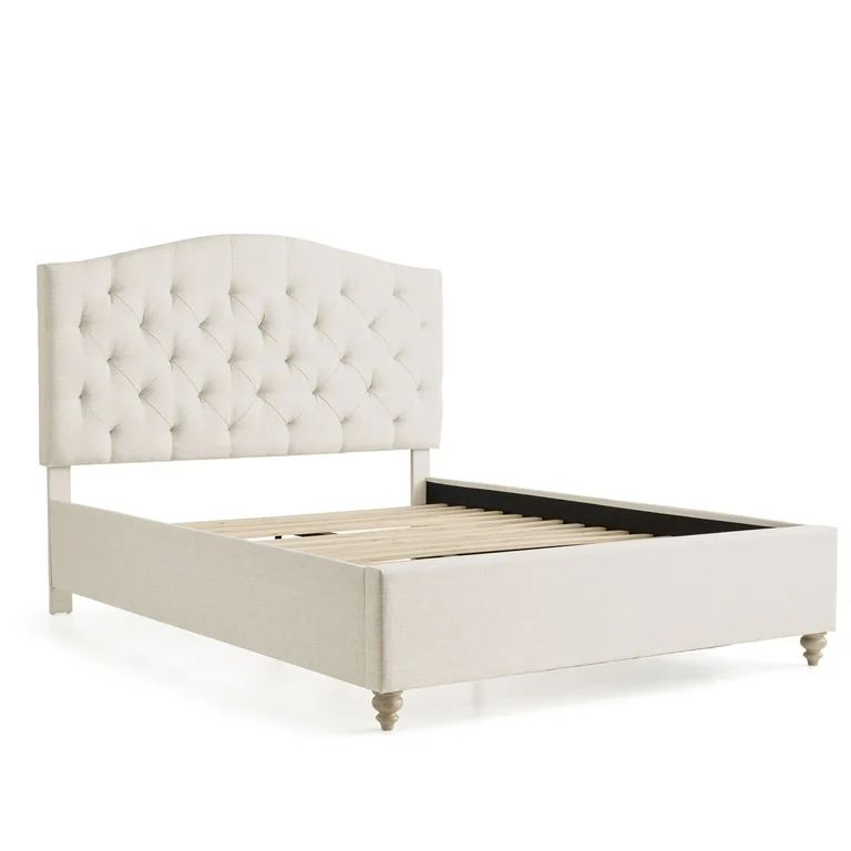 My Texas House Anna Upholstered Diamond Tufted Platform Bed, Queen, Oat - Walmart.com | Walmart (US)