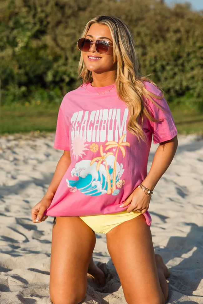 Beach Bum Hot Pink Oversized Graphic Tee | Pink Lily