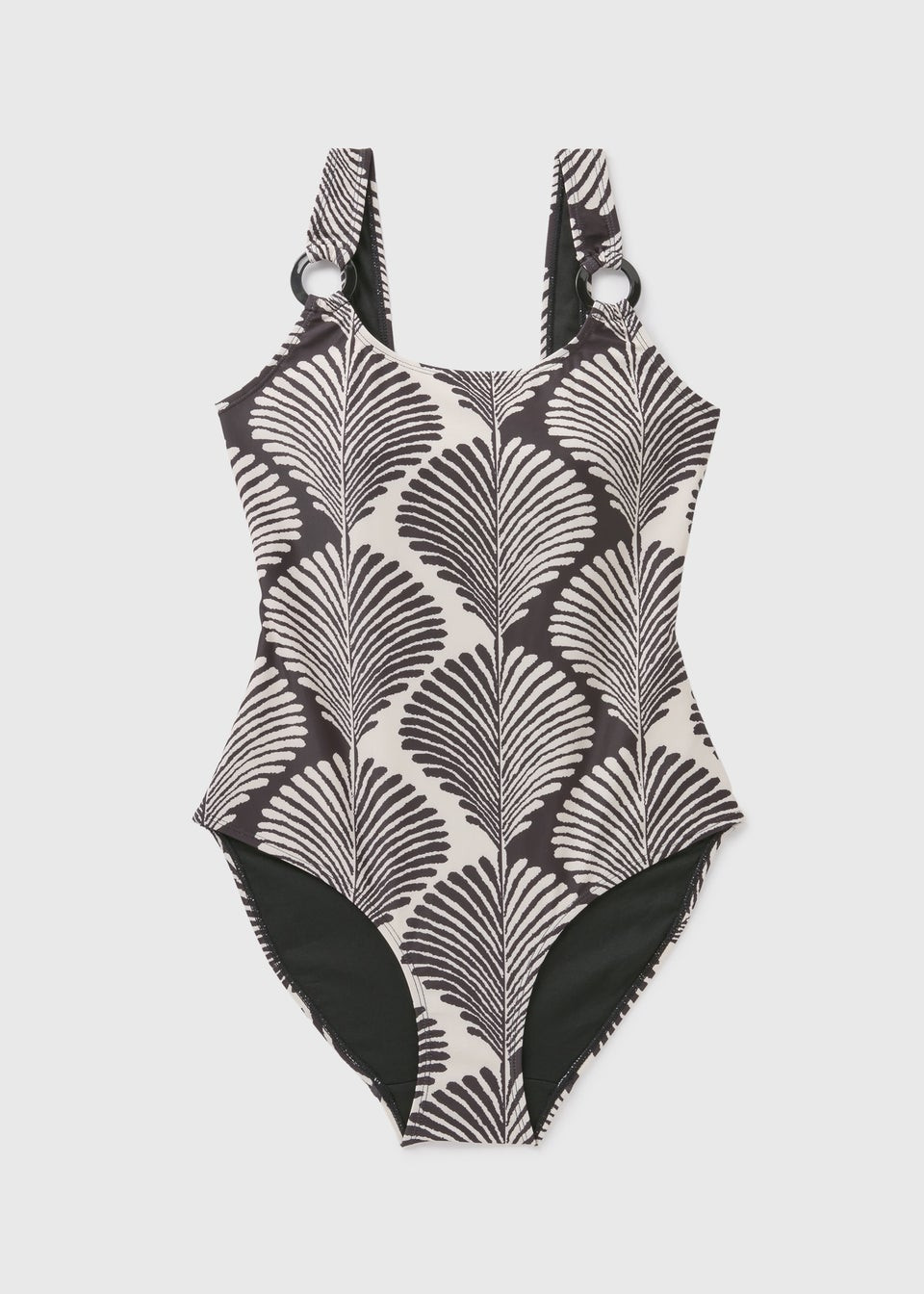 Black Mono Shell Print Ring Swimsuit - Size 16 | Matalan (UK)