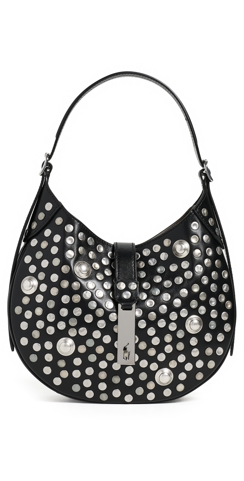 Polo Ralph Lauren Studded Leather Shoulder Bag Black One Size | Shopbop