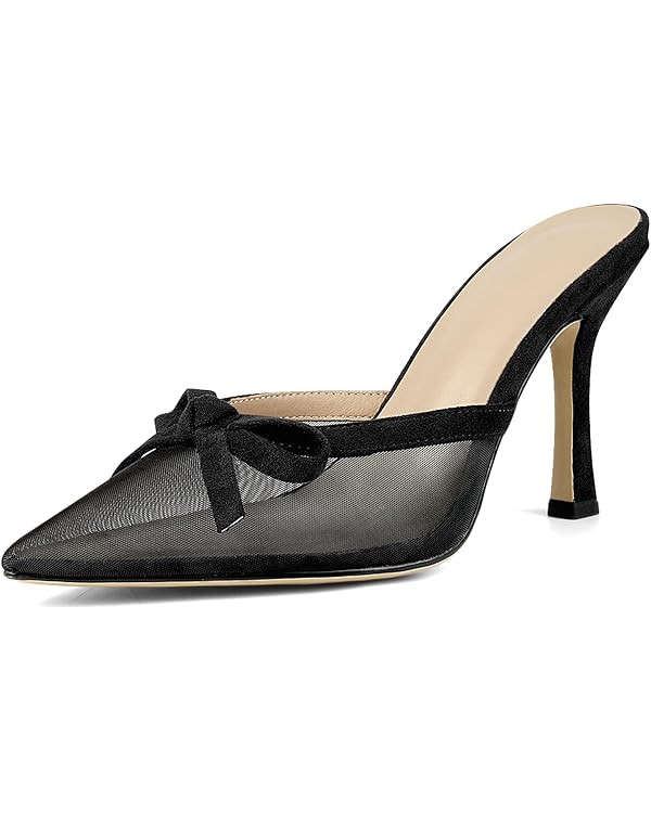 Kitten Heels Mules for Women Pointed Closed Toe Slip on Stiletto Heels Sexy Dressy Pumps Shoes Vi... | Amazon (US)