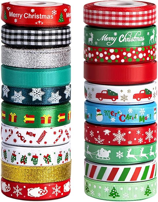 20 Rolls 100 Yards Christmas Ribbon for Gift Wrapping, 3/8 Inch Wide Grosgrain Ribbon, Thin Chris... | Amazon (US)