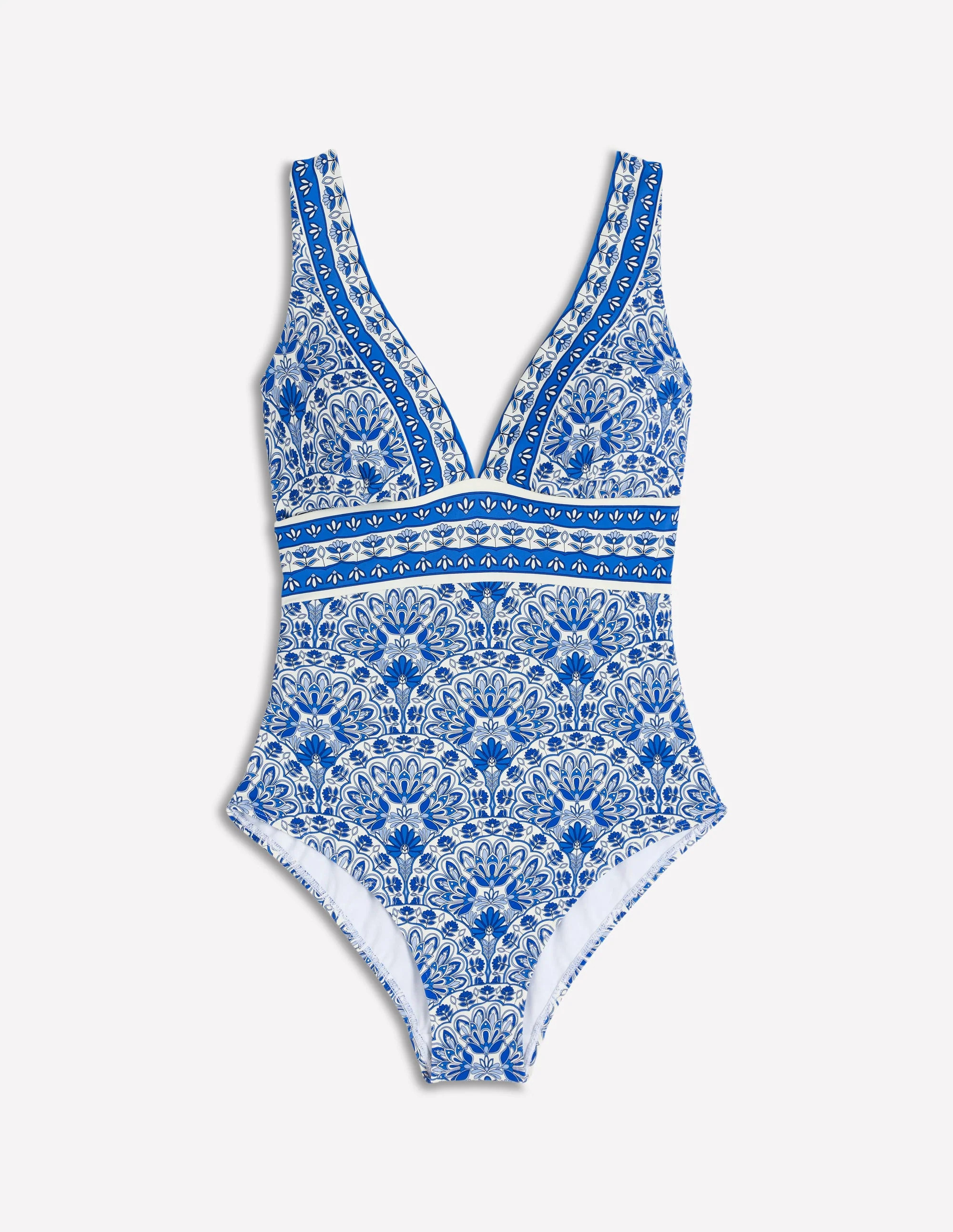 Porto V-neck Swimsuit-Blue, Elaborate Terrace | Boden (US)