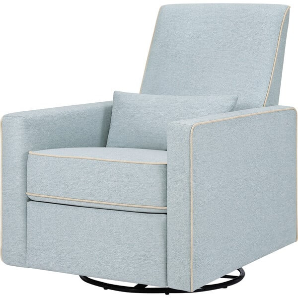 Piper Recliner & Swivel Glider, Heathered Blue & Cream Piping | Maisonette