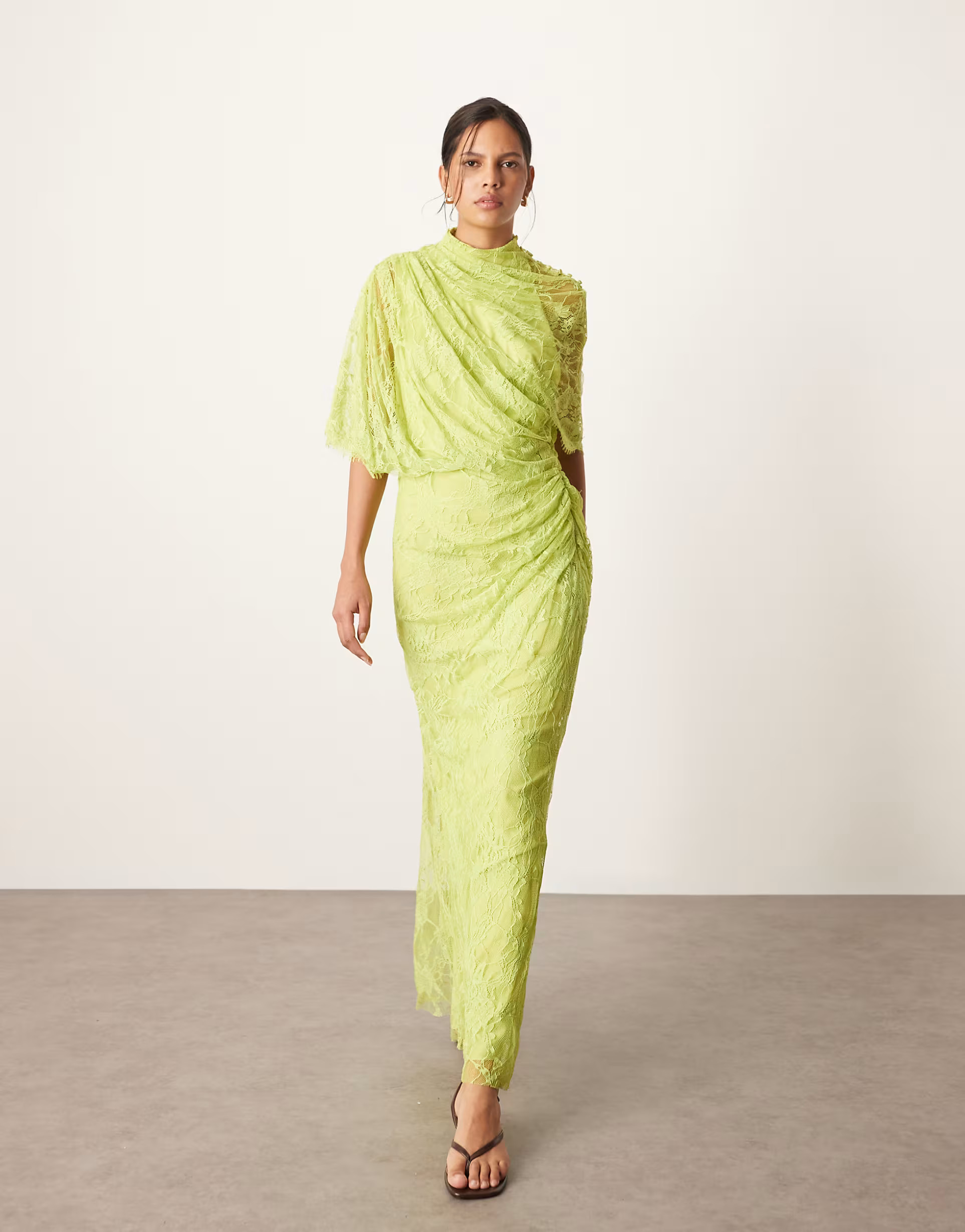 ARRANGE draped shoulder lace maxi dress chartreuse | ASOS (Global)