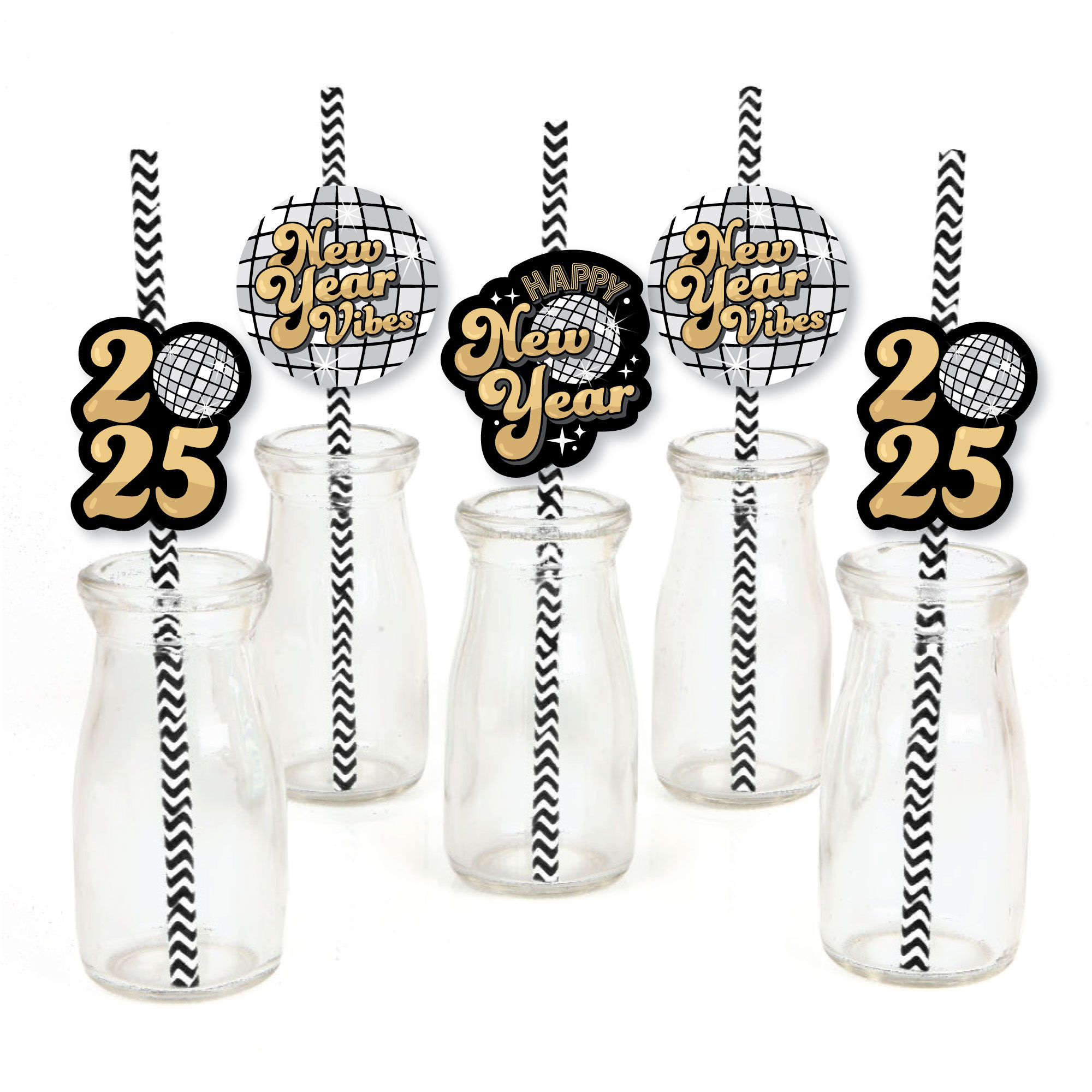 Big Dot of Happiness Disco New Year - Paper Straw Decor - Groovy 2025 NYE Party Striped Decorativ... | Walmart (US)