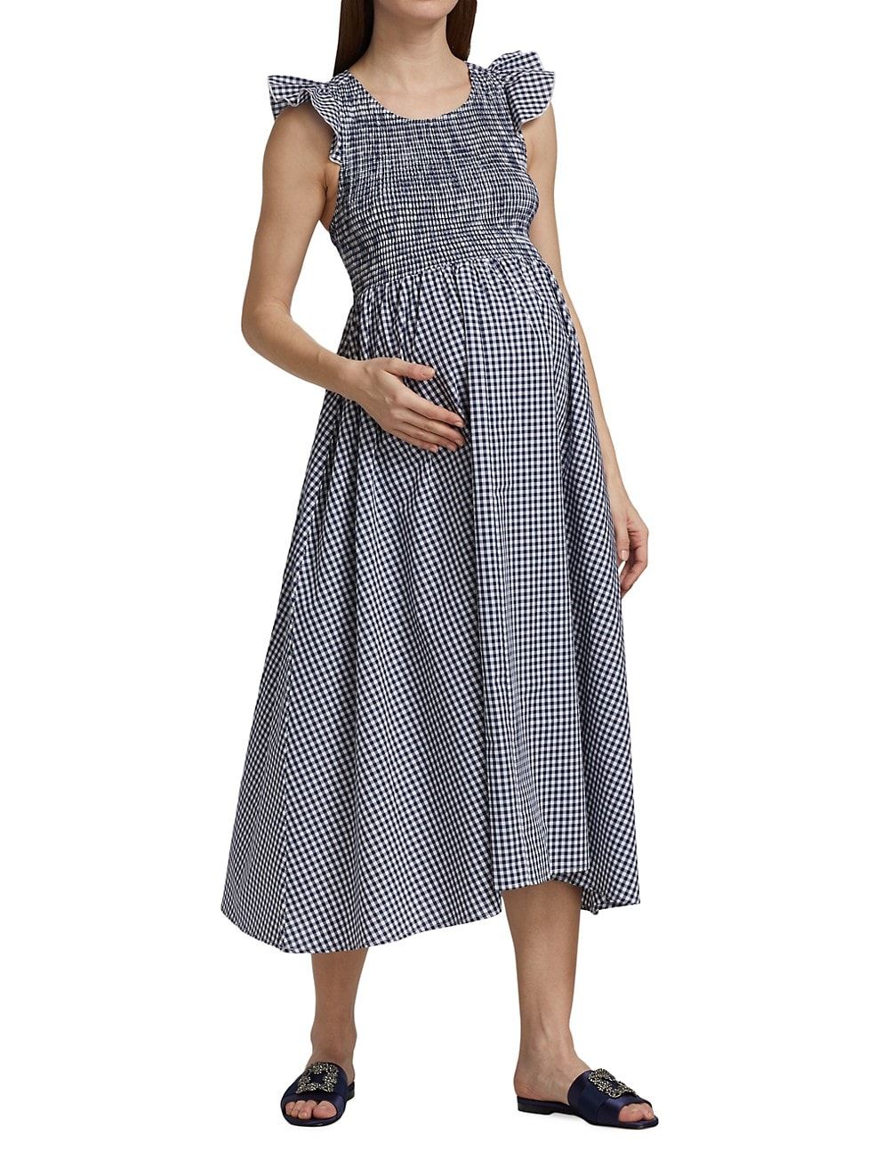 Harper Smocked Gingham Midi-Dress | Saks Fifth Avenue