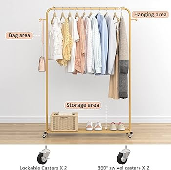 Sywhitta Clothes Rack on wheels, Clothing Rack with Bottom Mesh Storage Shelf,Sturdy Metal Frame,... | Amazon (US)