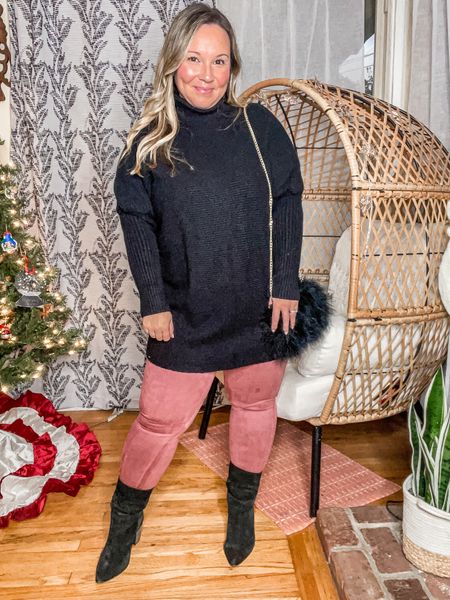 Thanksgiving outfit ideas 
Fall outfit 
Spanx leggings size XL petite 
Sweater size M 
Linked a similar boot style since these are old 


#LTKHoliday #LTKstyletip #LTKcurves