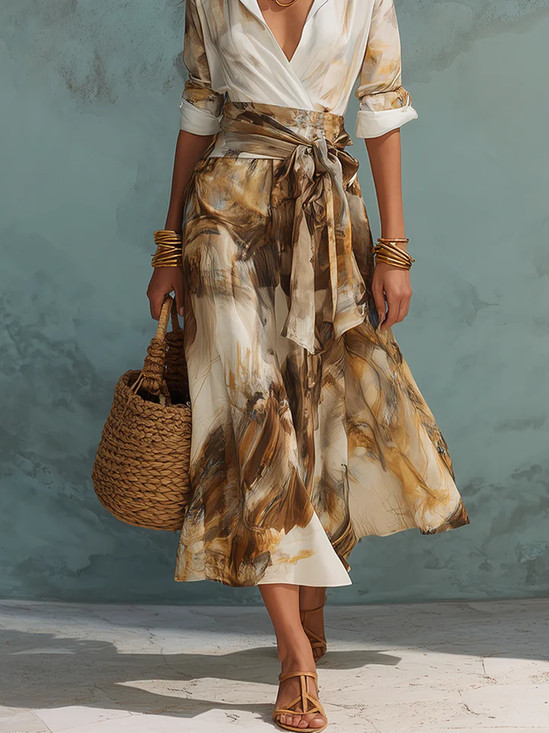 Casual Random Print Midi Skirt With Belt | Stylewe