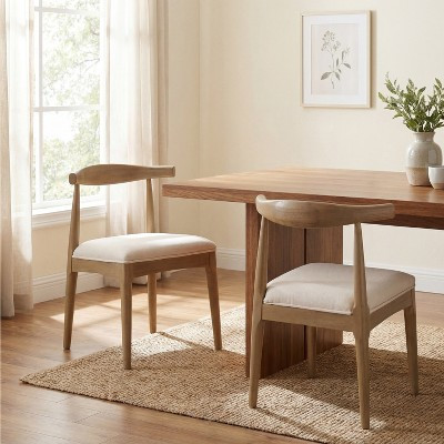 Set of 2 Mid-Century Rubberwood Dining Chairs, Tapered Leg Open Back Upholstered Side Chairs for Dining Room Kitchen, Beige - ModernLuxe | Target