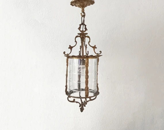 Antique Spanish bronze lantern light with cut glass shade 1920s antique pendant light | Etsy (US)