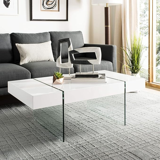 Safavieh Home Jacob White and Glass Leg Coffee Table | Amazon (US)