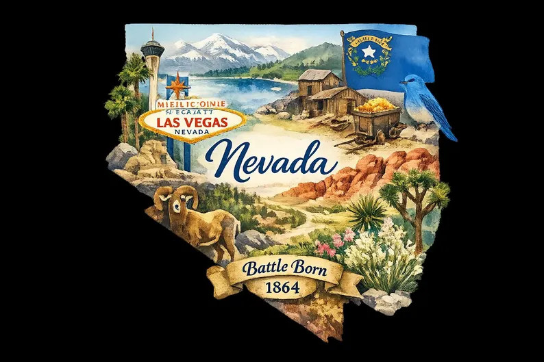 Nevada Watercolor PNG | Battle Born State Sublimation Design | America 250th Birthday | Las Vegas... | Etsy (Global)